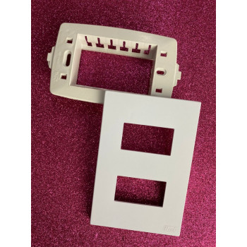 Placa 2 Módulo Separados com Suporte 4x2 - RECTA Branco Satin Fosco